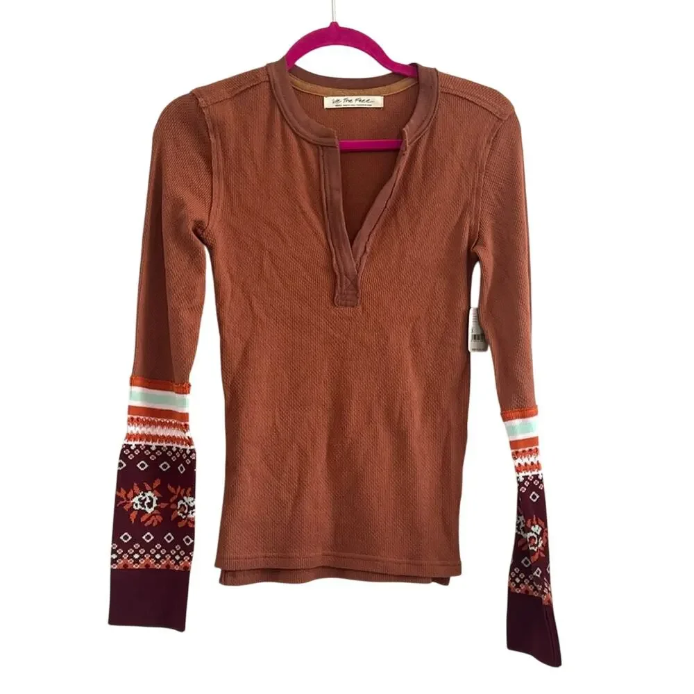 Free People Mikah Notch Neck Top Layering Cuff Autumn Combo - NWT